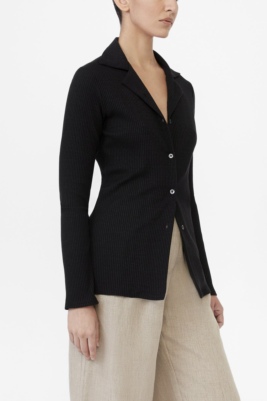 Dāl | MODAL RIB KNIT COLLARED CARDIGAN | BLACK | Hazel & Rose | Minneapolis