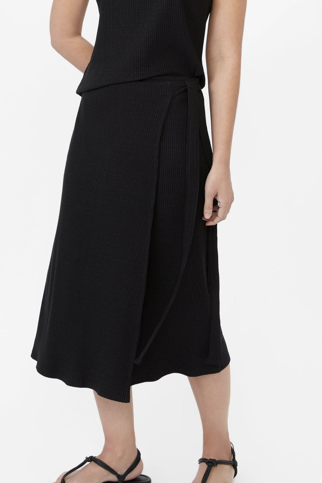 MODAL RIB KNIT WRAP SKIRT | BLACK