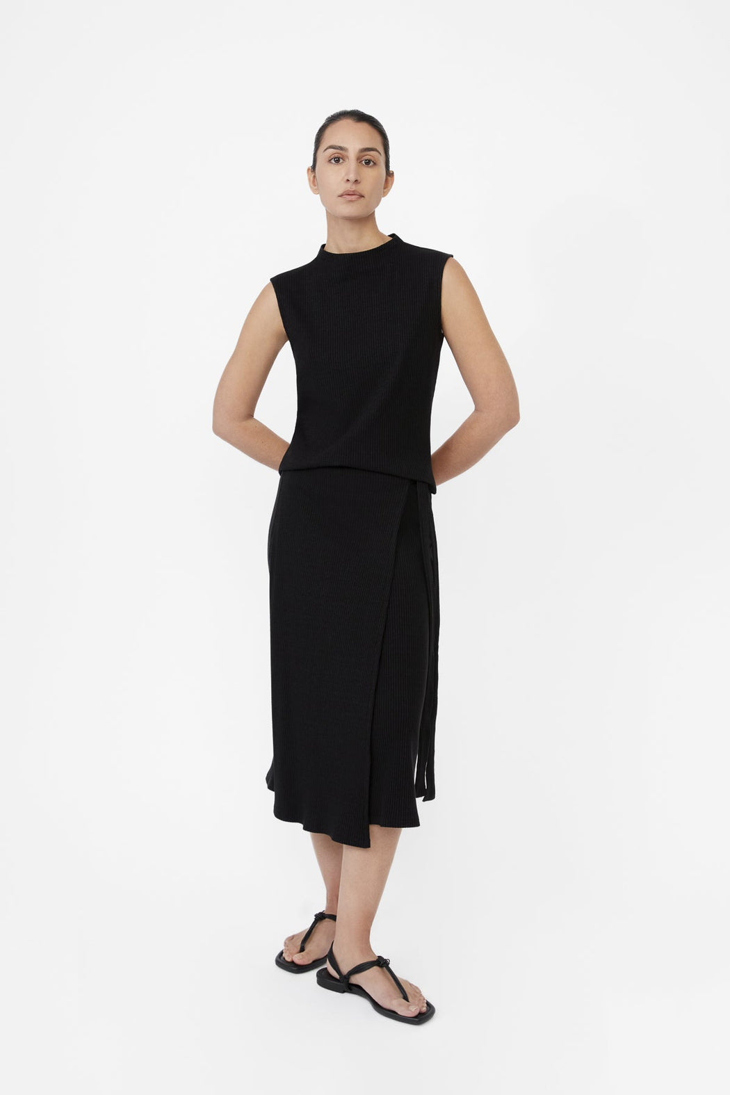 MODAL RIB KNIT WRAP SKIRT | BLACK