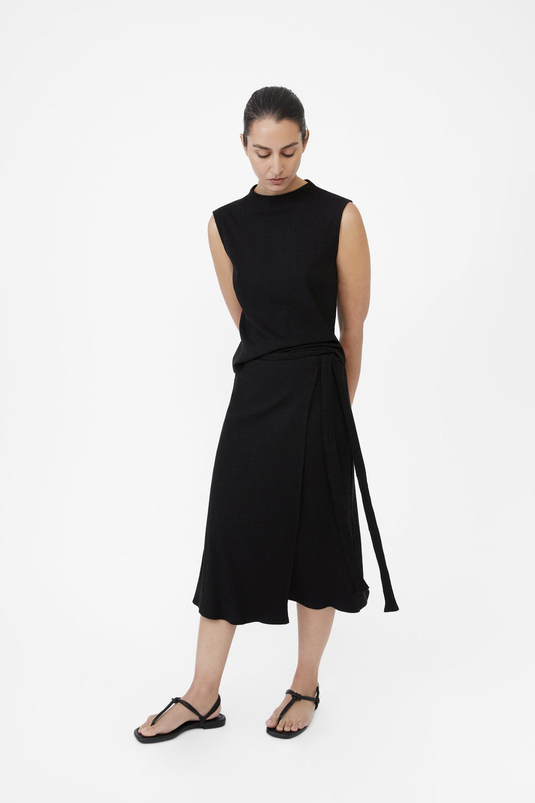 MODAL RIB KNIT WRAP SKIRT | BLACK