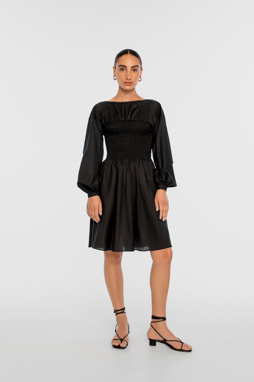 SMOCKED CUPRO DRESS | Black