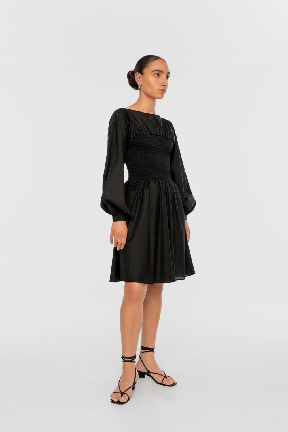 SMOCKED CUPRO DRESS | Black