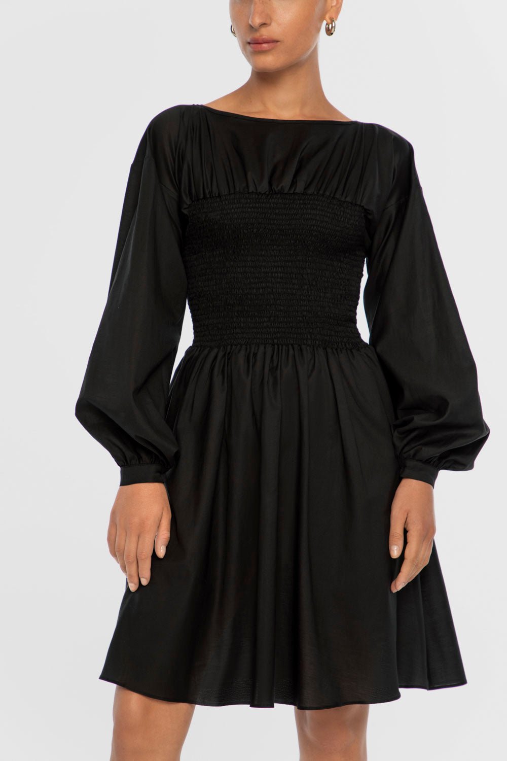 SMOCKED CUPRO DRESS | Black