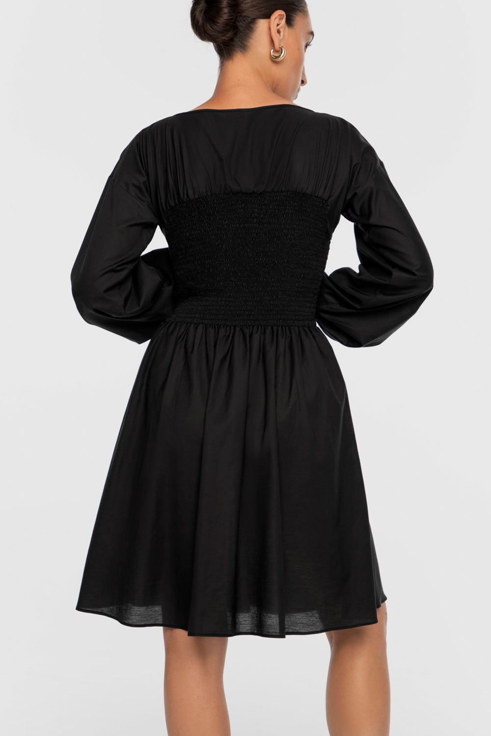 SMOCKED CUPRO DRESS | Black