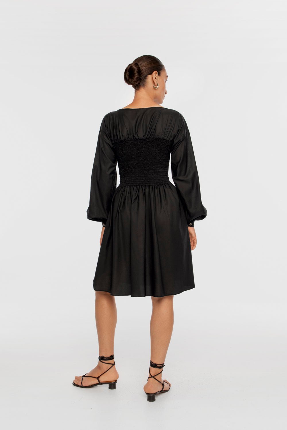 SMOCKED CUPRO DRESS | Black