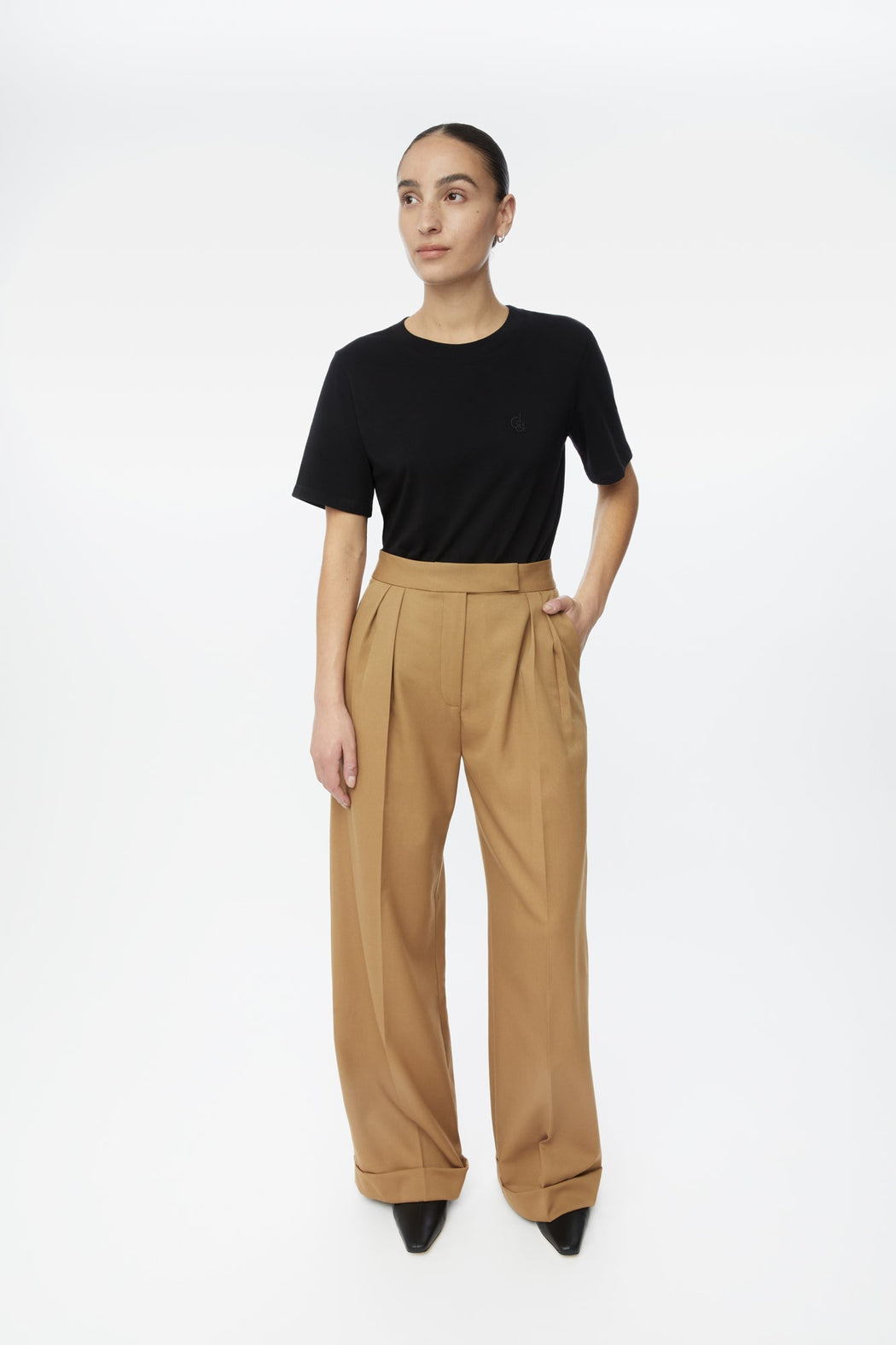 Dāl | WOOL BLEND PLEATED WIDE LEG PANTS | TOFFEE | Hazel & Rose | Minneapolis
