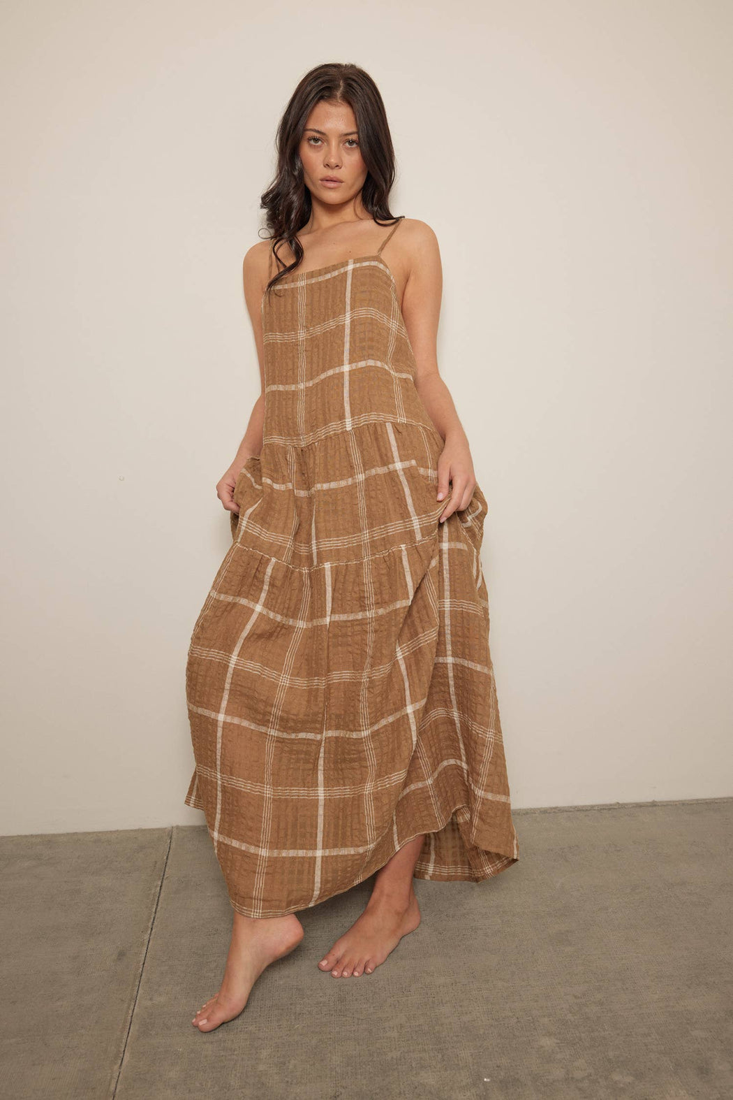 Plaid Tiered Dress | Mocha
