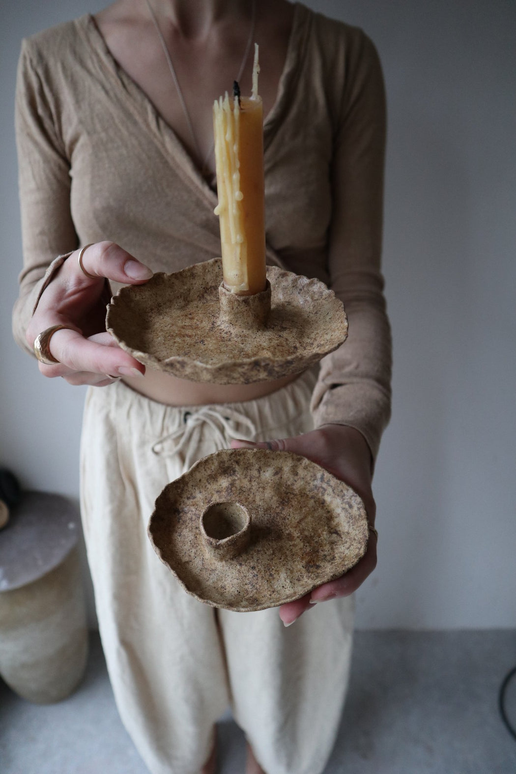 Ancient Buff Sand Candle Holder