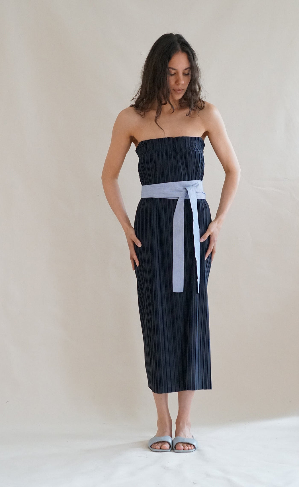 Convertible Pleated Column Skirt/Dress | Navy