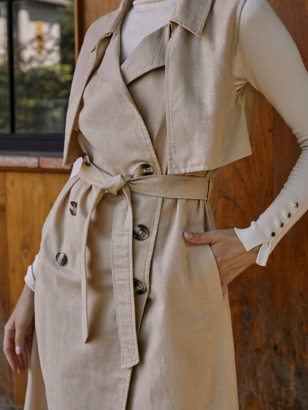 Arden Belted Vest Trench | Weekend Beige