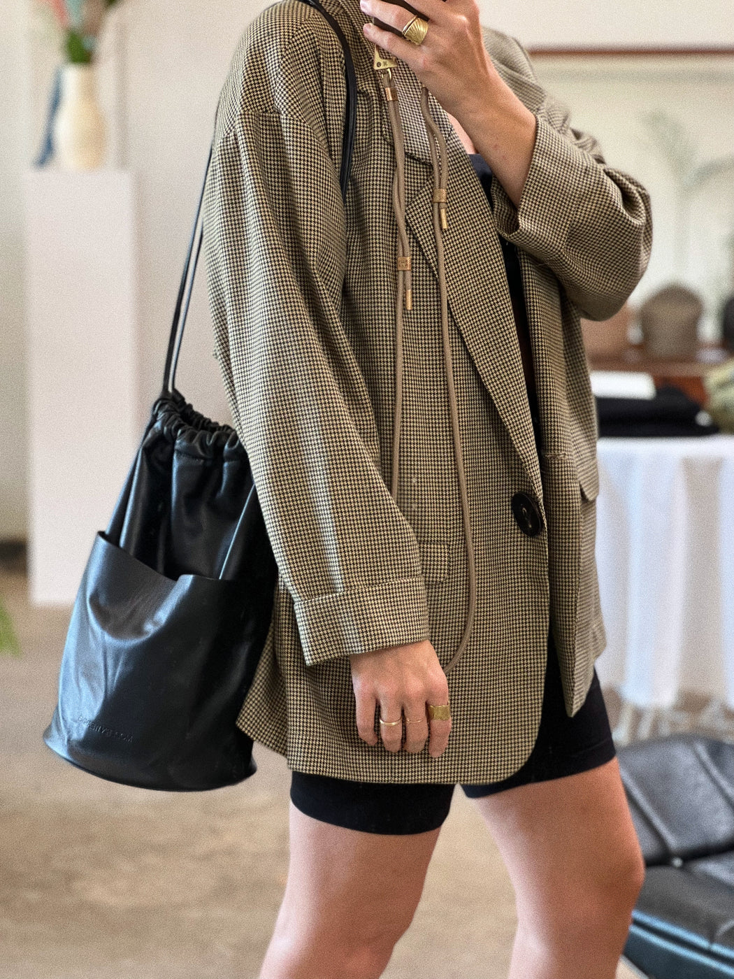 Tall Drawstring Slouch Pocket Bucket | Black