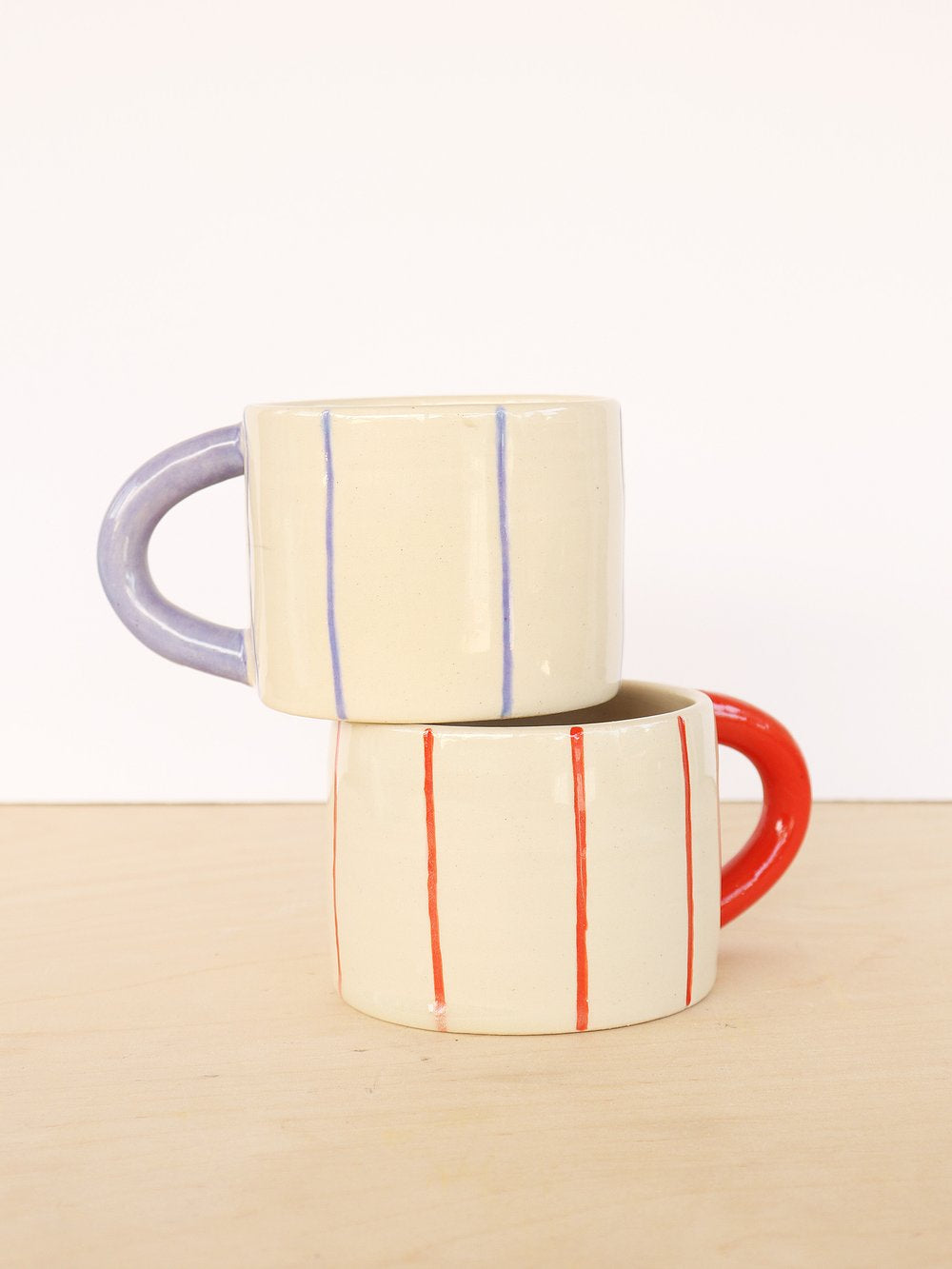 Short Ceramic Coffee Mug | Mauve Stripes