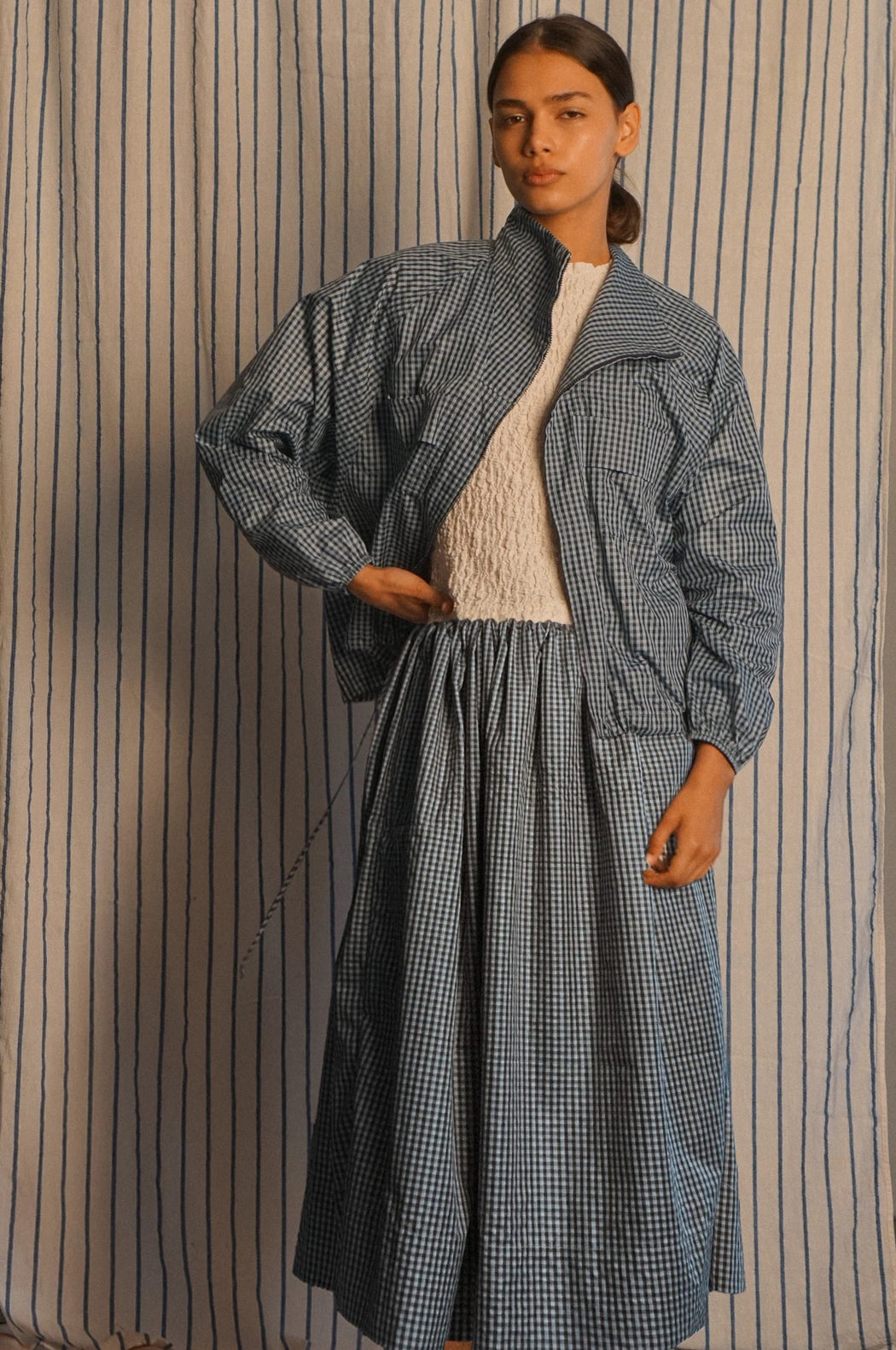 TAFFETA CHECK DIRNDL SKIRT | MARINE