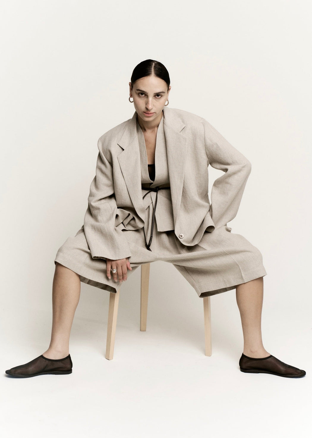 Oversize Boxy Blazer | Natural Melange Linen