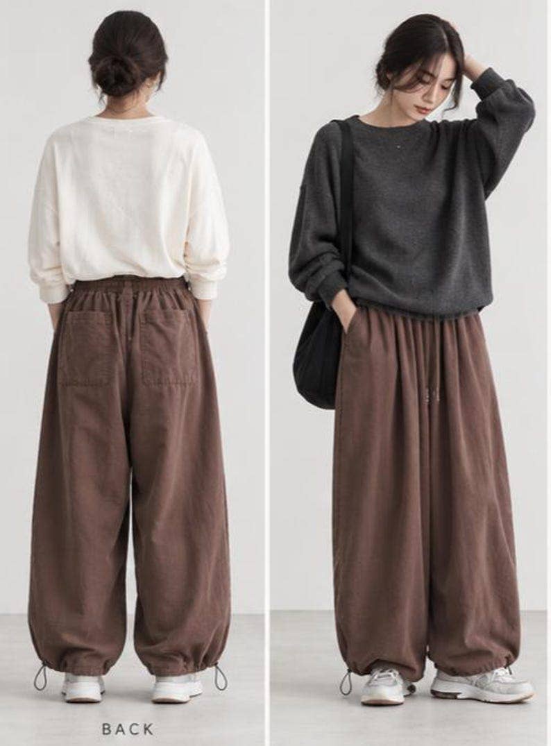 Washed Cotton Wide Leg Pants | Brown