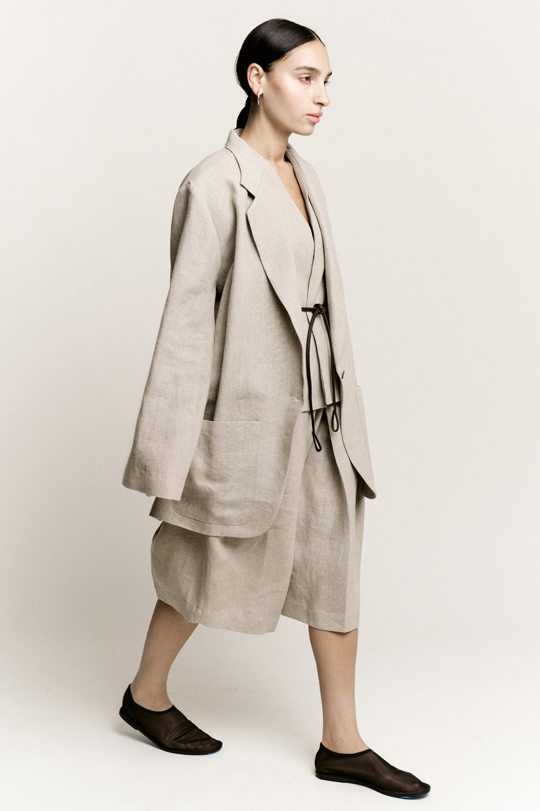 Oversize Boxy Blazer | Natural Melange Linen