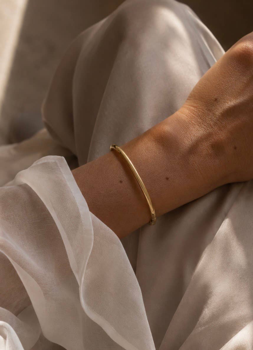 Paros Bangle | Gold Slim Hinged Cuff Bracelet: Gold