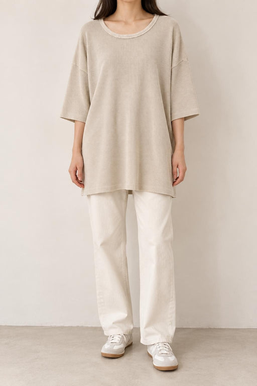 Waffle Texture Cotton Oversized Minimalist Top | Cream