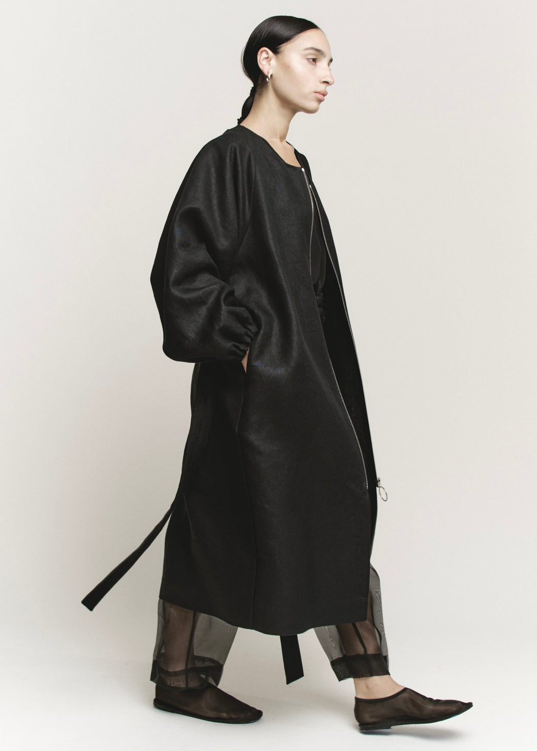Linen O-Ring Coat | Black