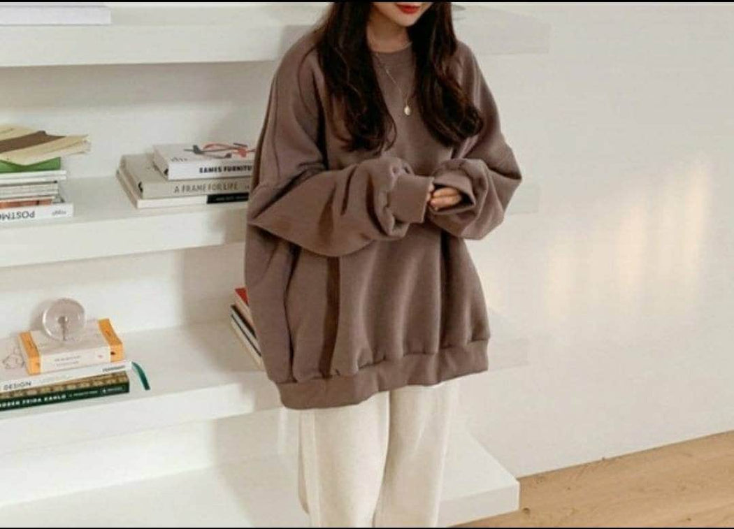 Overfit Thick Soft Cotton Fleece Sweatshirts | Beige