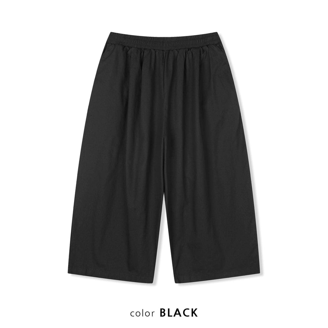 Cotton Wide-Leg Pleated Culottes | Black