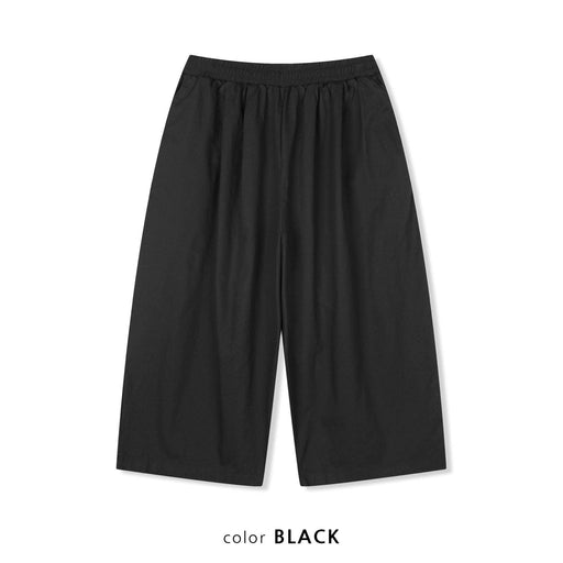 Cotton Wide-Leg Pleated Culottes | Black
