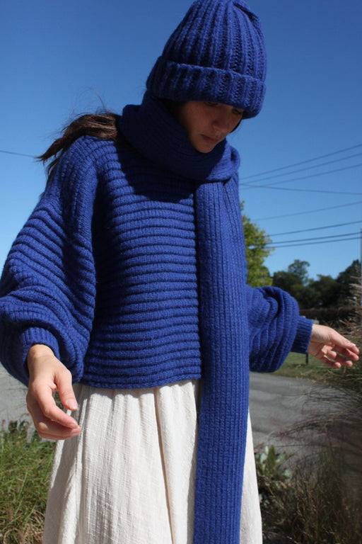 Romy Knitted Alpaca Balloon Sleeve Sweater| Cobalt