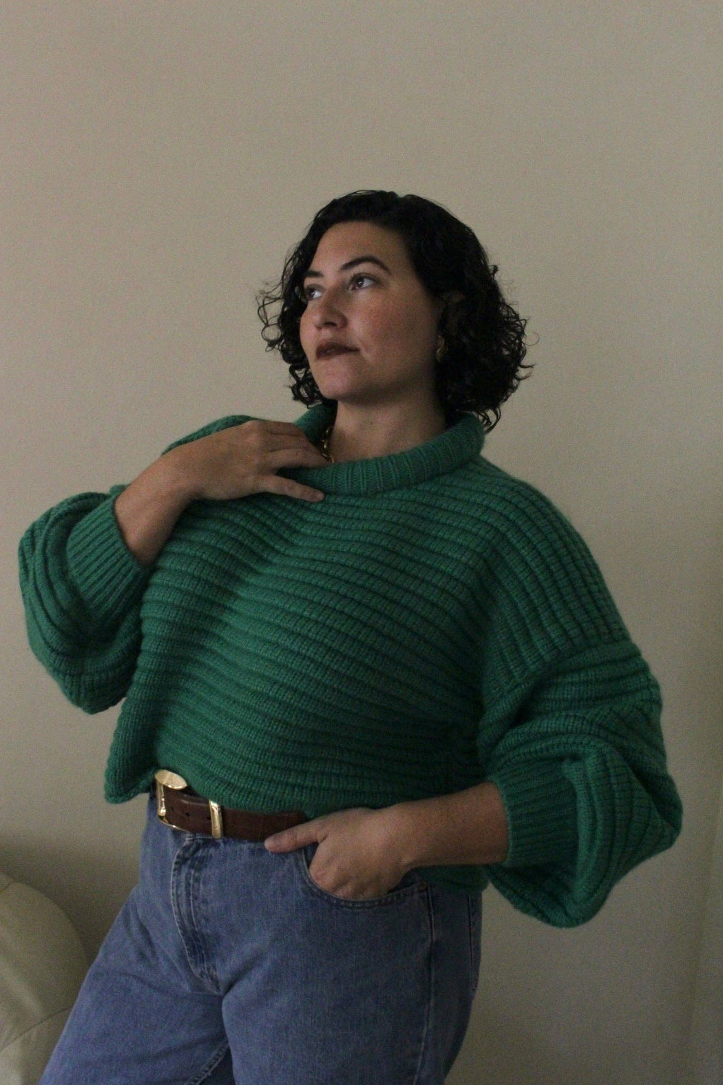 Romy Knitted Alpaca Balloon Sleeve Sweater | Emerald