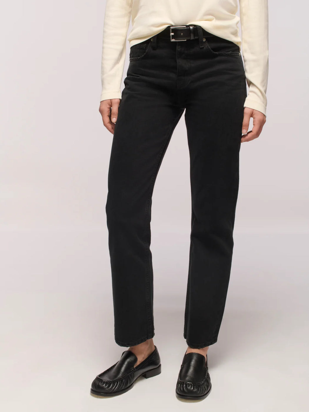 Calla Mid Rise Straight Ankle Jean | One Year Black