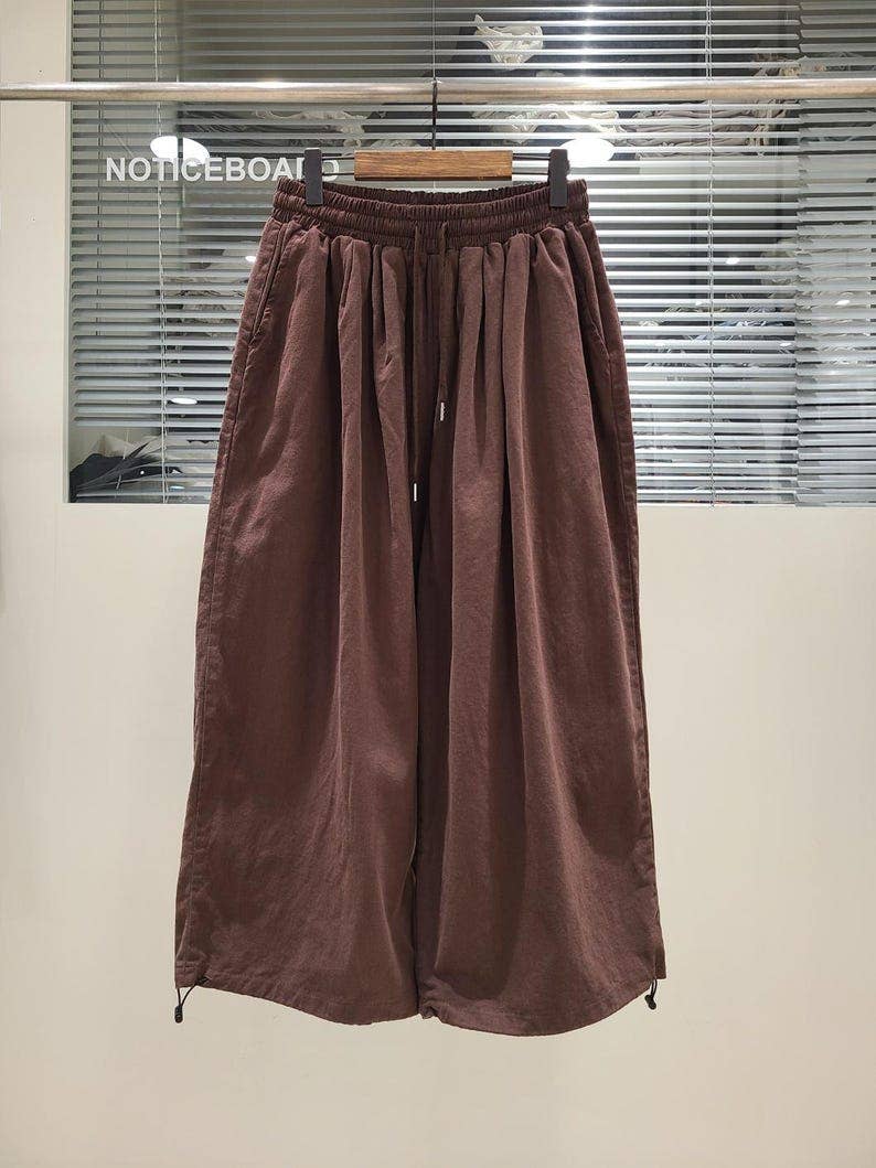Washed Cotton Wide Leg Pants | Brown