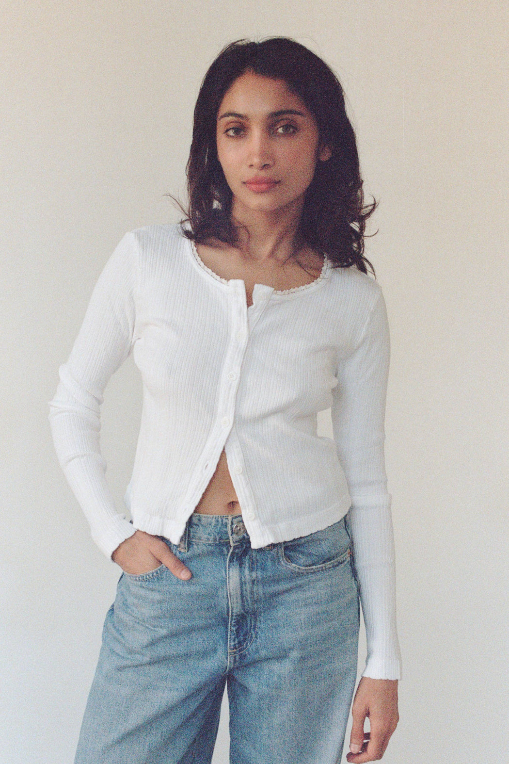 Posie Pointelle Cardigan | White