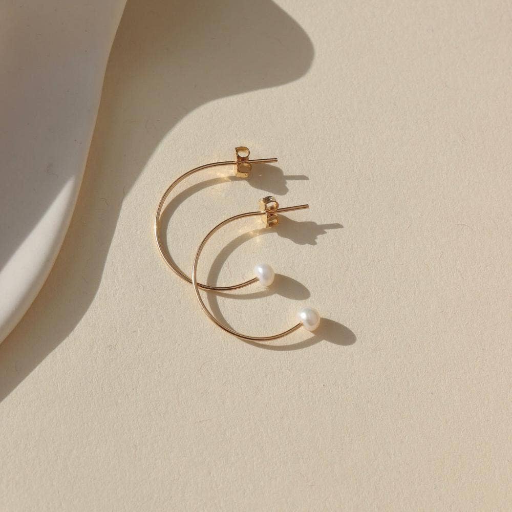 Balanced Pearl Hoops | Sterling Silver or 14k Gold Fill