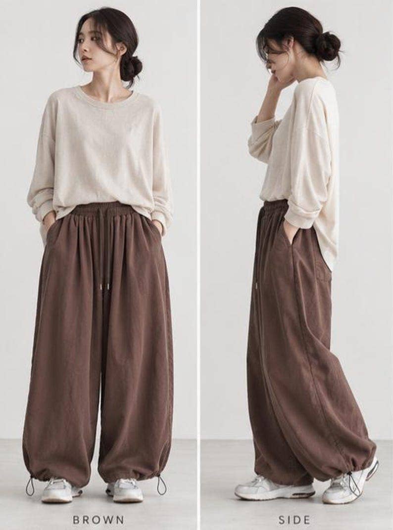 Washed Cotton Wide Leg Pants | Brown