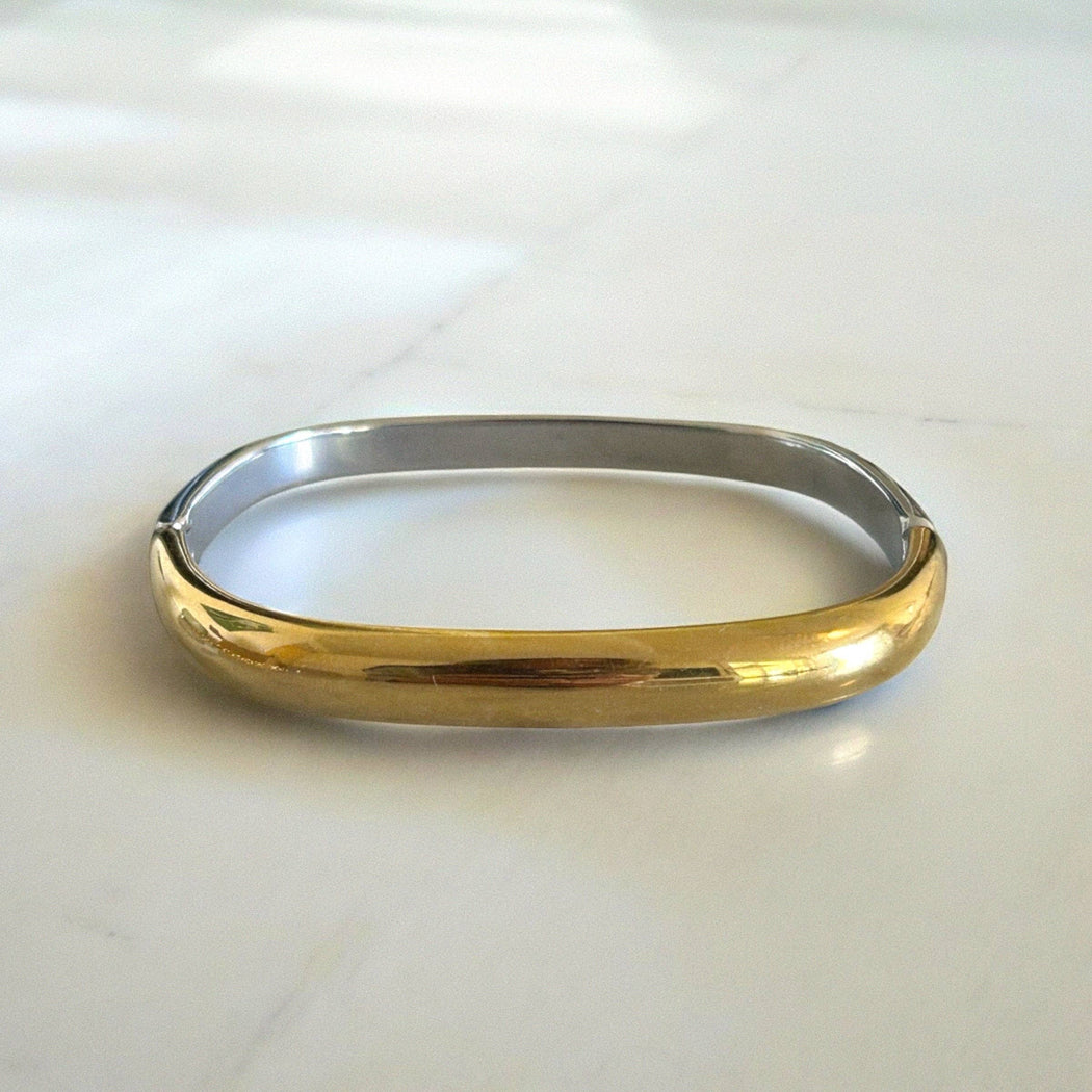 Align Bracelet | Two Tone Gold Silver Hinged Bangle