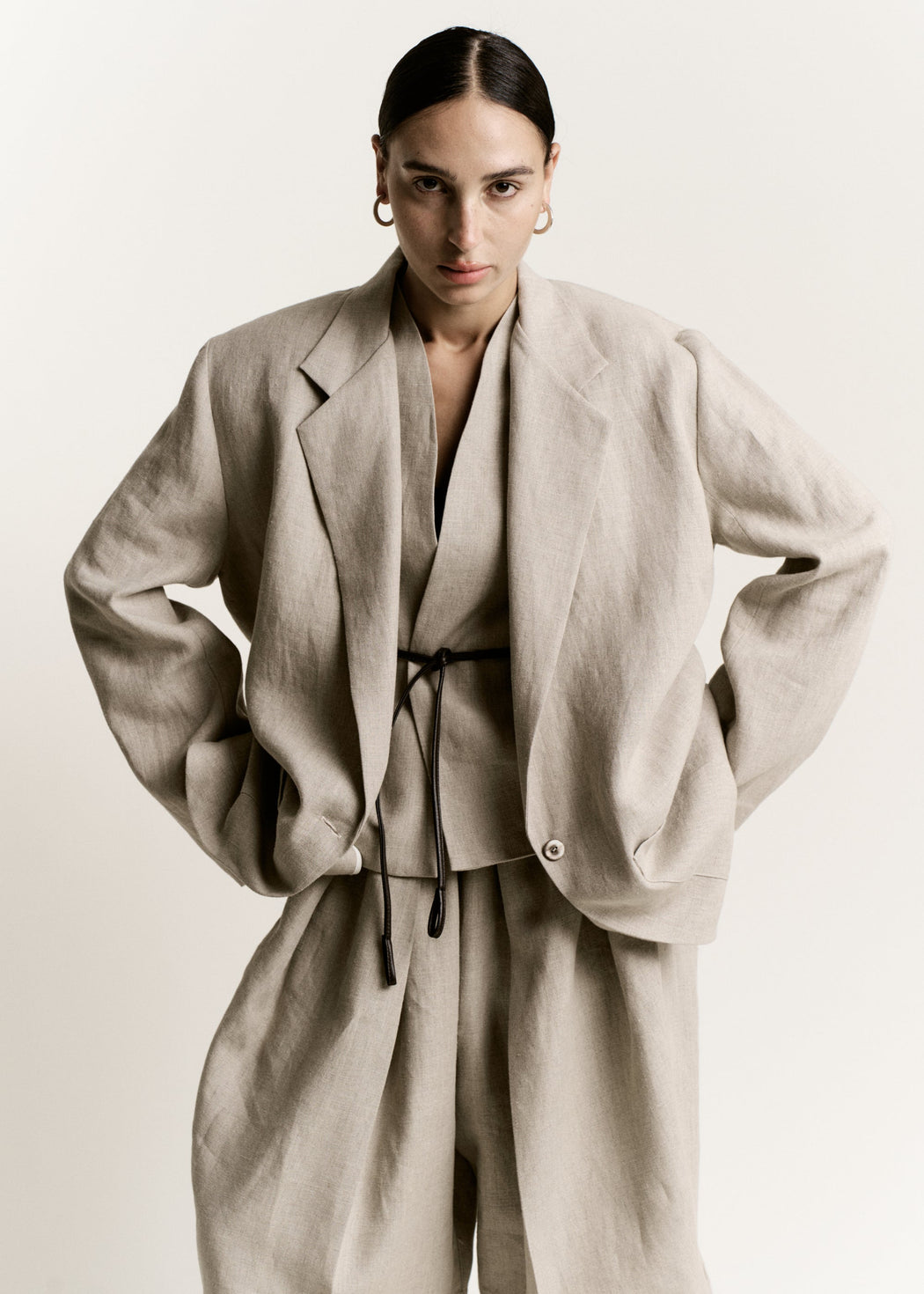 Oversize Boxy Blazer | Natural Melange Linen