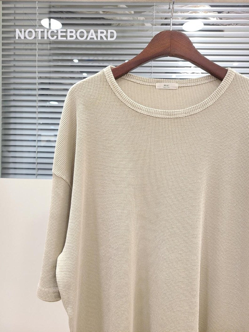 Waffle Texture Cotton Oversized Minimalist Top | Cream