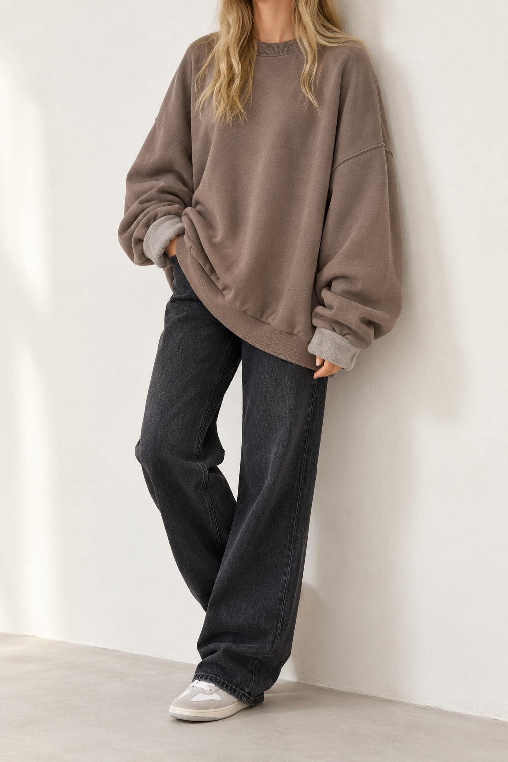 Overfit Thick Soft Cotton Fleece Sweatshirts | Light Brown