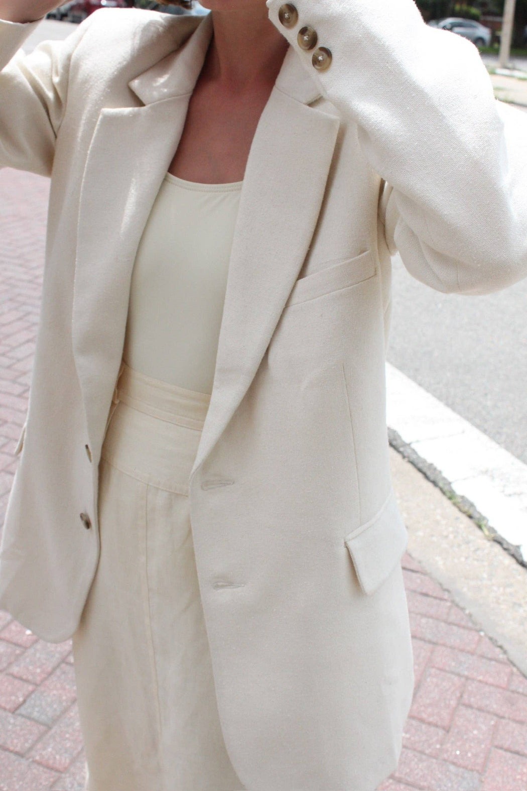 Skyler Woven Silk Blazer | Natural
