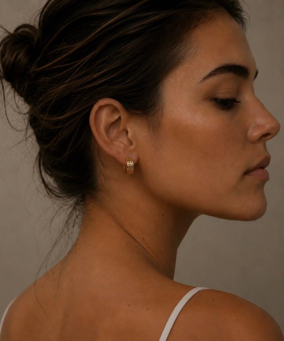 Mila Huggies | Gold Textured Huggie Hoops