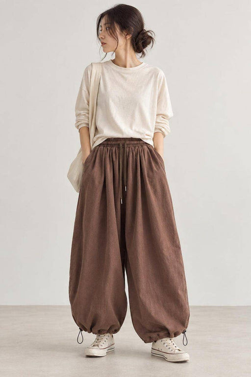 Washed Cotton Wide Leg Pants | Brown