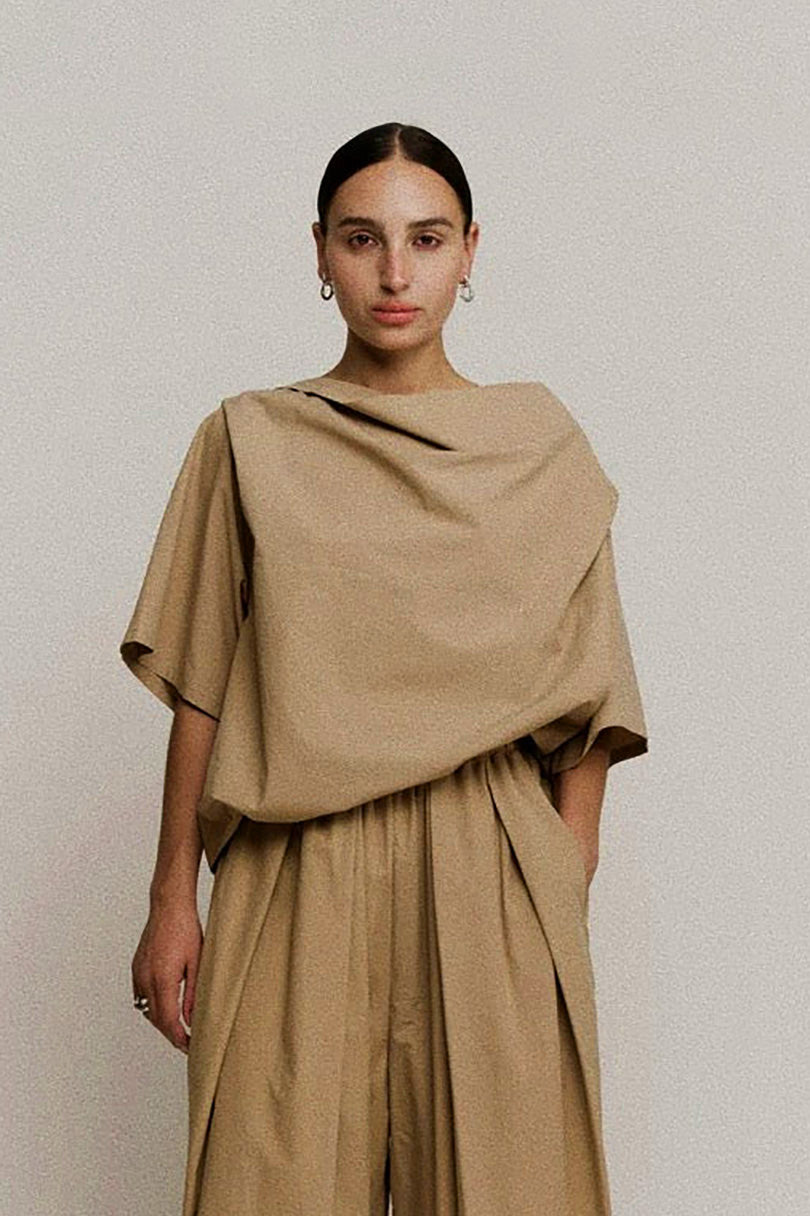 Sculptural Bateau Top | Sierra Parchment Poplin