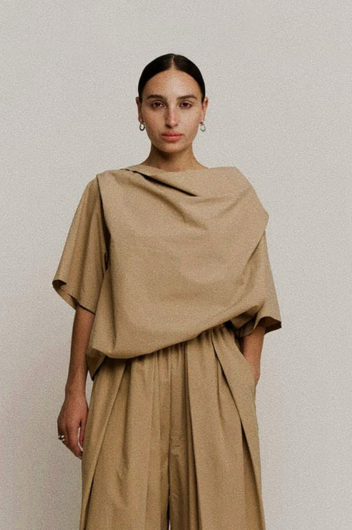 Sculptural Bateau Top | Sierra Parchment Poplin
