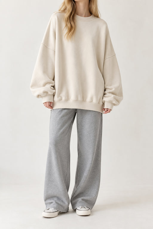 Overfit Thick Soft Cotton Fleece Sweatshirts | Beige