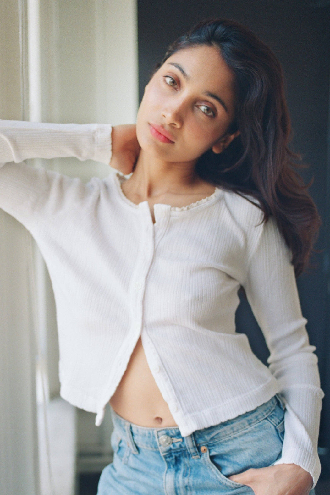 Posie Pointelle Cardigan | White