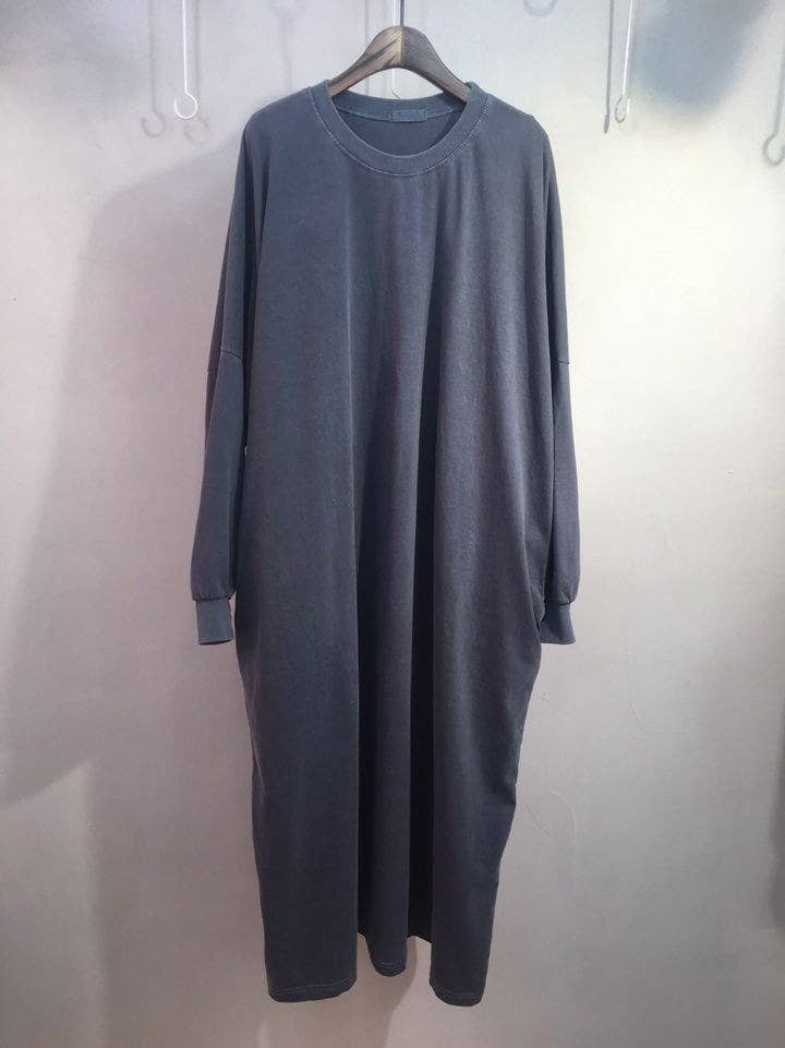 Oversized Long Sleeve Cotton Maxi Dress | Navy