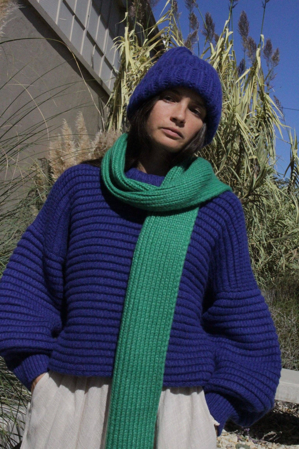 Romy Knitted Alpaca Balloon Sleeve Sweater| Cobalt