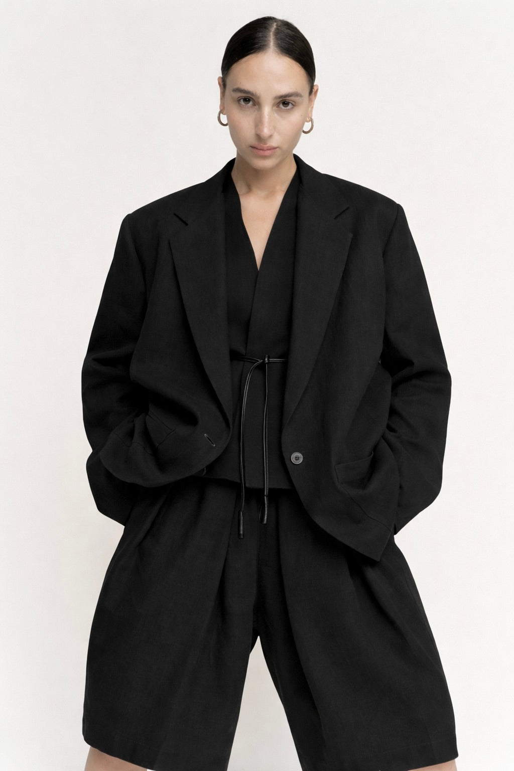 Oversize Boxy Blazer | Black Parchment Poplin