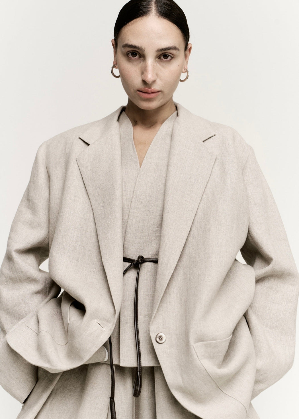 Oversize Boxy Blazer | Natural Melange Linen