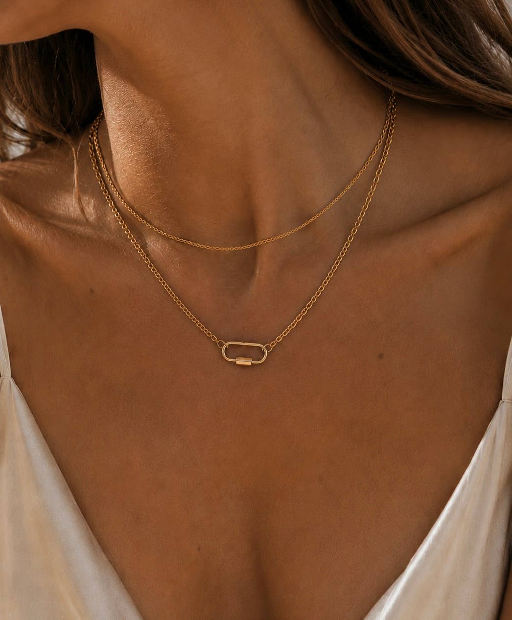 Romy Necklace | Gold Layered Chain Carabiner Necklace