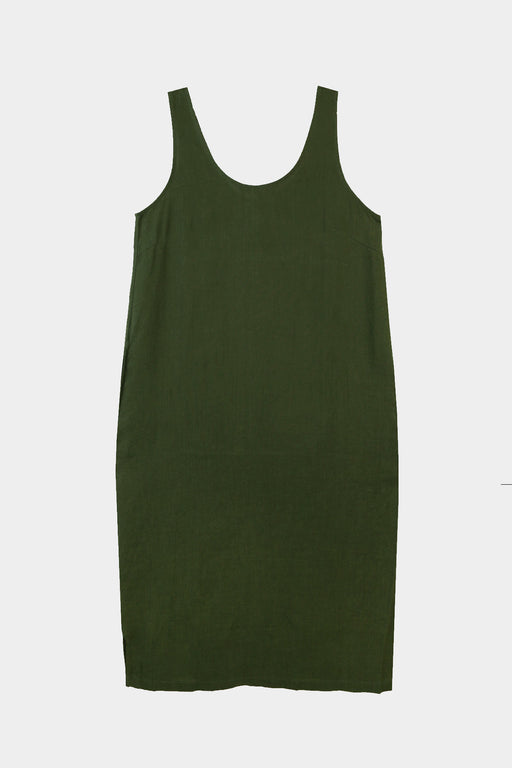 BASIC LINEN SHIFT DRESS | DARK FOREST
